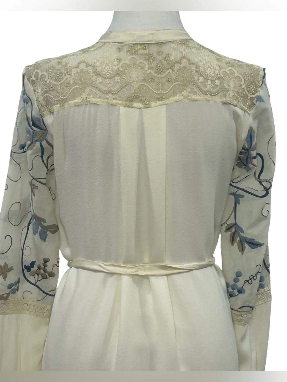 Tiny Ivory Boho Festival Shirt Dress Embroidered Lace XS S Country Cottagecore - Picture 11 of 16